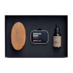 Prosty Drwal zestaw olejek do brody 30ml + mydło do brody 85ml + mydelniczka + szczotka do brody