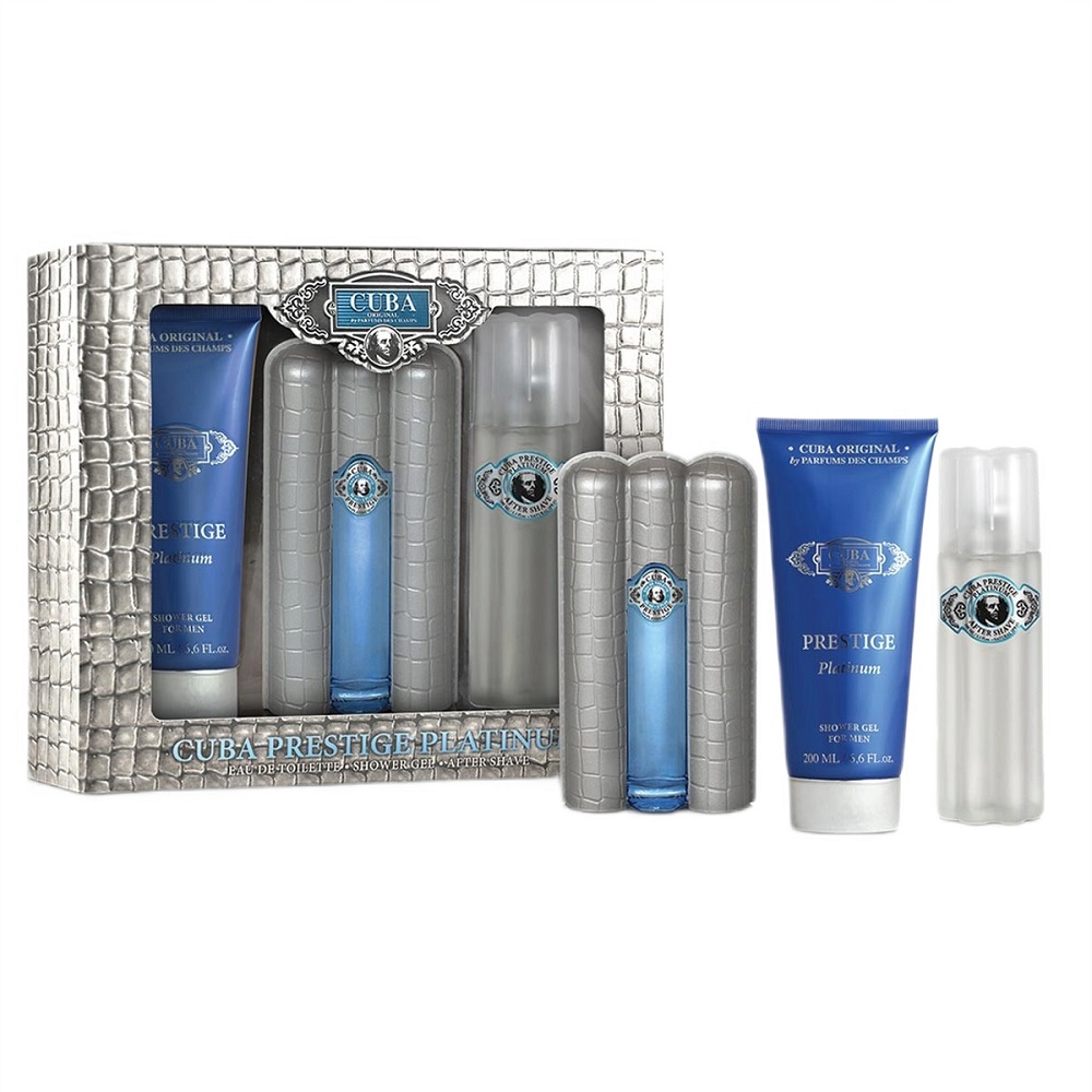 56292101724230659 Cuba Prestige Platinum zestaw woda toaletowa spray 90ml + żel pod prysznic 200ml + woda po goleniu 100ml - obrazek 1