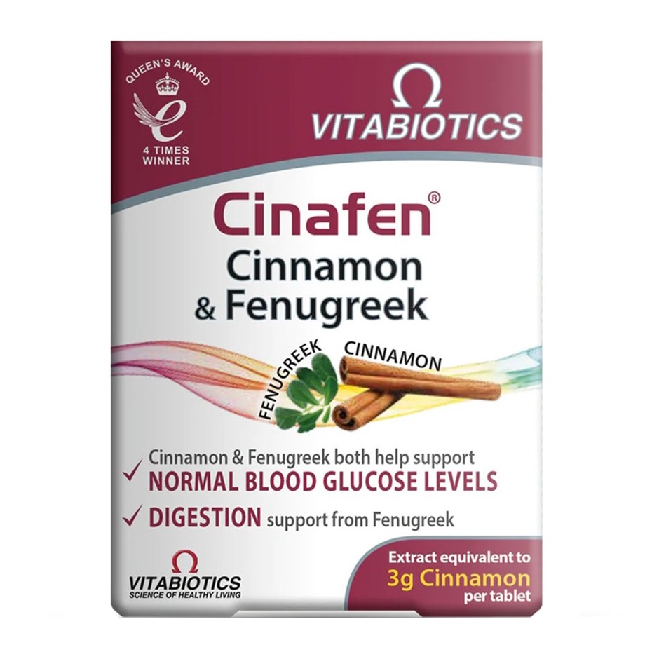 56555901734699873 Cinafen Cinnamon & Fenugreek cynamon z kozieradką suplement diety 60 tabletek - obrazek 1