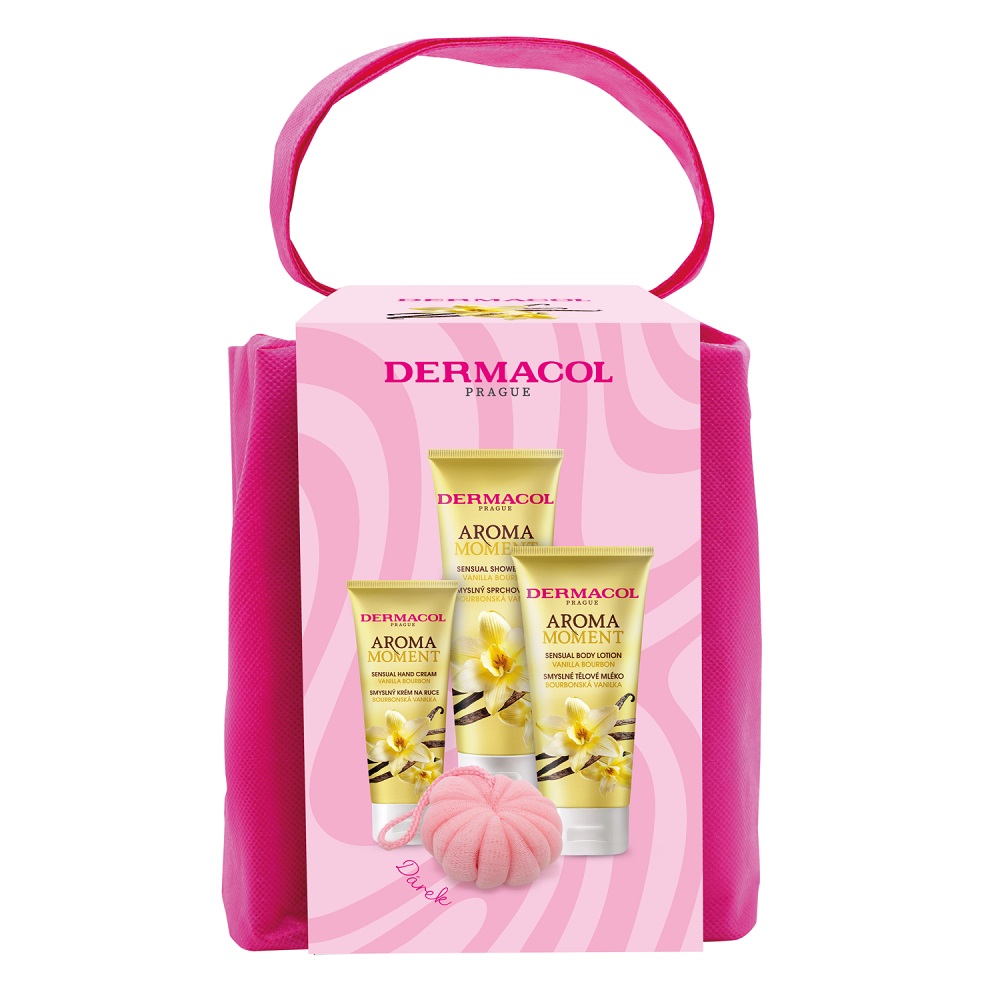 57518221760031762 Aroma Moment Vanilla Bourbon zestaw żel pod prysznic 250ml + balsam do ciała 200ml + krem do rąk 100ml + myjka do ciała - obrazek 1