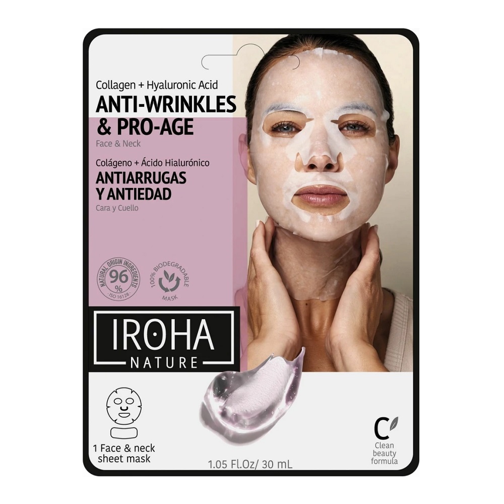 58112331667841653 Anti-Wrinkles & Pro-Age Tissue Face & Neck Mask przeciwstarzeniowa maska w płachcie na twarz i szyję z kolagenem i kwasem hialuronowym 30ml - obrazek 1