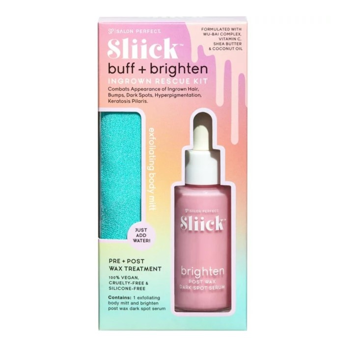 58443541708698194 Buff + Brighten Ingrown Rescue Kit zestaw rękawica do peelingu ciała + serum do ciała po depilacji 30ml - obrazek 1