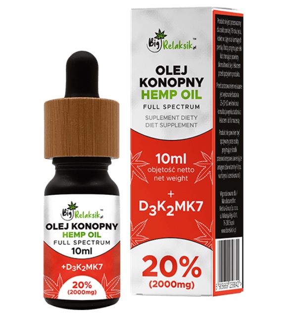 59119211632759751 Hemp Oil Full Spectrum 20% 2000mg suplement diety w kroplach Olej Konopny + D3K2MK7 10ml - obrazek 1