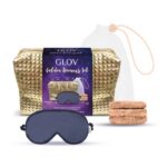 Golden Dreams zestaw Satin Sleep Mask maska złuszczająca + Moon Pads & Laundry Bag waciki do twarzy z woreczkiem + kosmetyczka