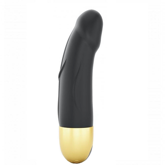 59910081628083415 Real Vibration S 2.0 wibrujące dildo w rozmiarze S Black & Gold - obrazek 1