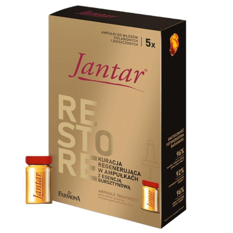 6057341711602112 Jantar kuracja w ampułkach z esencją bursztynową do włosów bardzo zniszczonych i osłabionych 5x5ml - obrazek 1