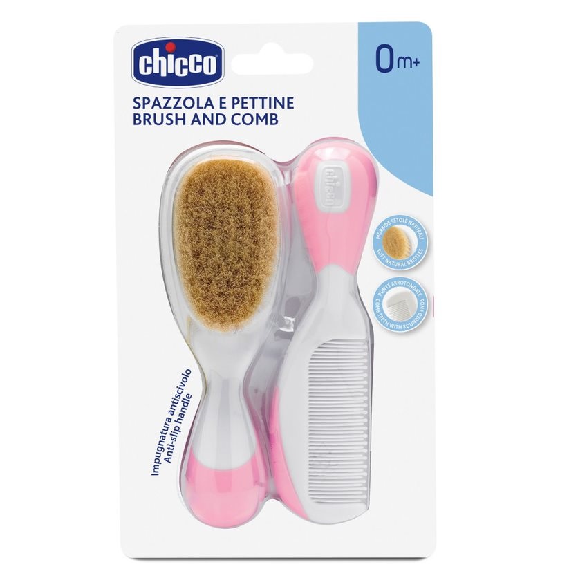 60604631663318189 Brush and Comb zestaw szczotka z naturalnego włosia + grzebyk 0m+ Różowy - obrazek 1