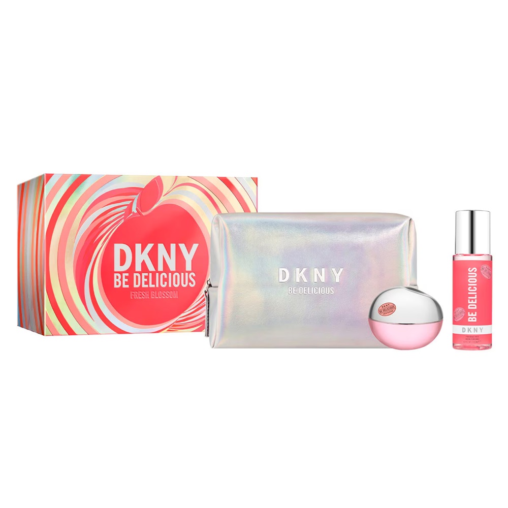 61456821746433644 DKNY Be Delicious Fresh Blossom zestaw woda perfumowana spray 100ml + mgiełka do ciała 125ml + kosmetyczka - obrazek 1