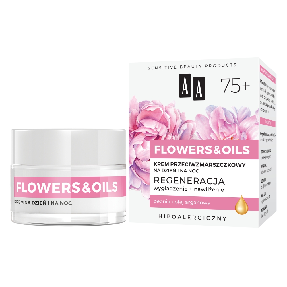 62131521681287145 Flowers&Oils 75+ Odbudowa krem przeciwzmarszczkowy na dzień i noc 50ml - obrazek 1
