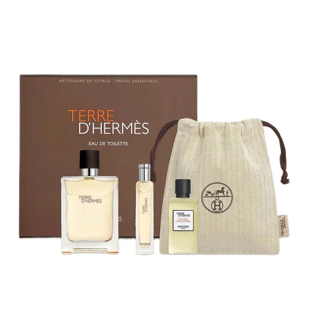 62144241755321705 Terre D'Hermes zestaw woda toaletowa spray 100ml + woda toaletowa spray 15ml + żel pod prysznic 40ml - obrazek 1