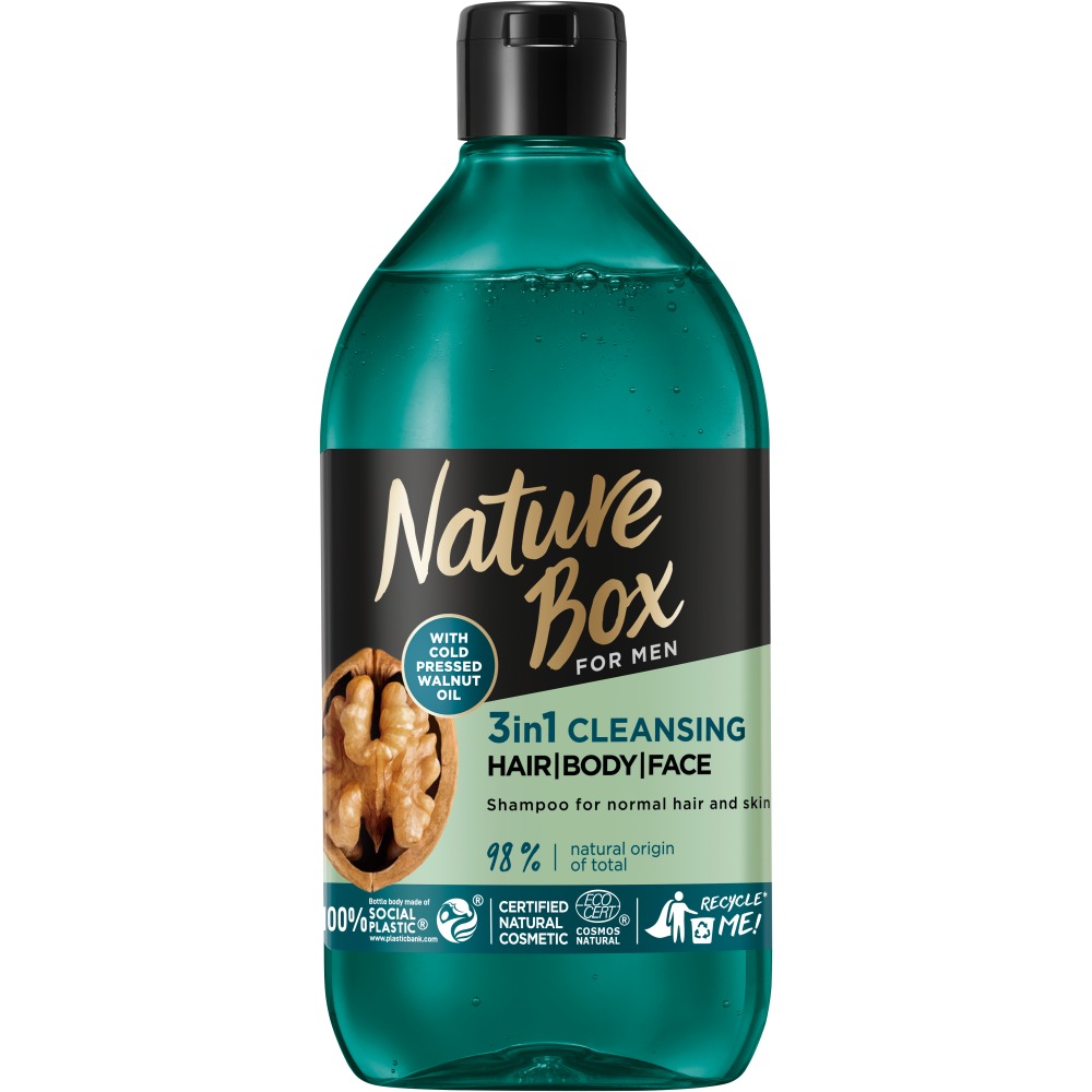 63186451642409523 For Men Walnut Oil 3in1 oczyszczający szampon z formułą 3w1 do włosów twarzy i ciała 385ml - obrazek 1