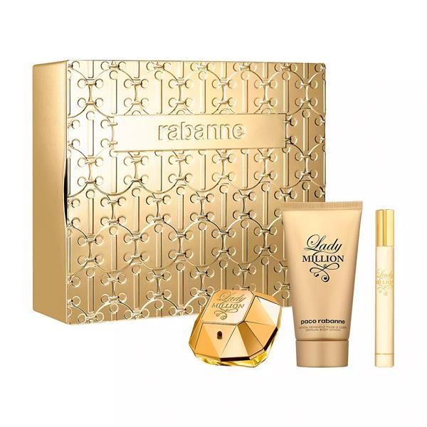63450911698407548 Lady Million zestaw woda perfumowana spray 80ml + woda perfumowana 10ml + balsam do ciała 100ml - obrazek 1