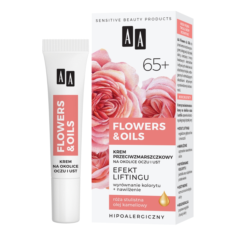 65224971681286461 Flowers&Oils 65+ Efekt Liftingu krem przeciwzmarszczkowy na okolice oczu i ust 15ml - obrazek 1
