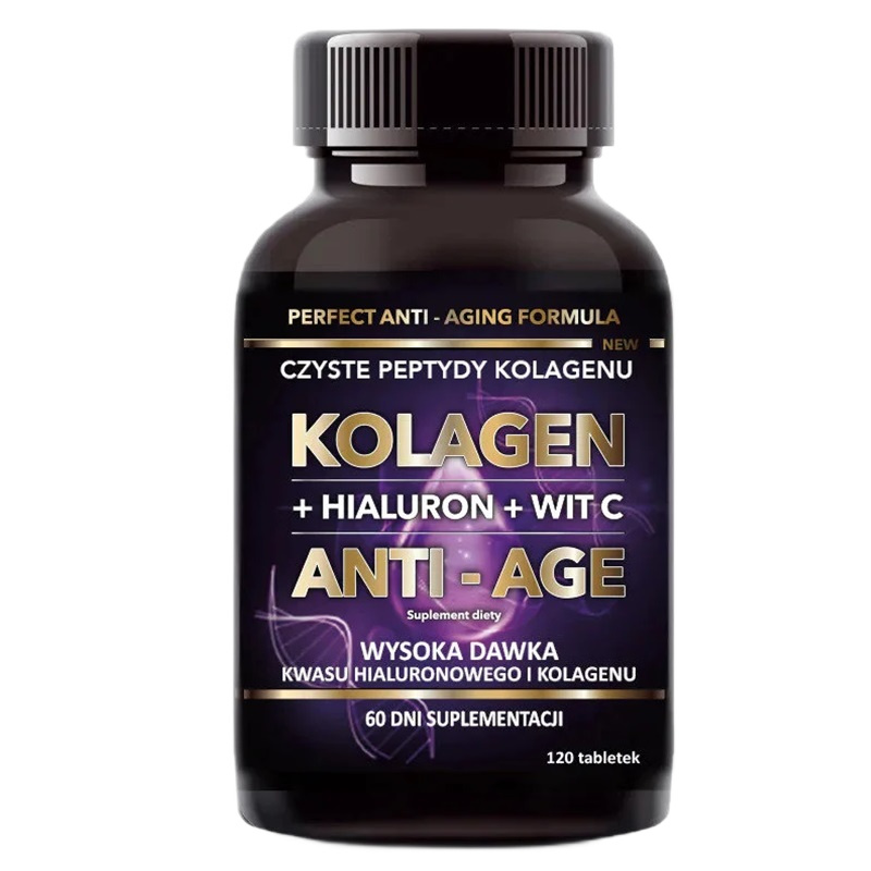 65353511720096785 Kolagen + Hialuron + Witamina C Anti-Age suplement diety 120 tabletek - obrazek 1