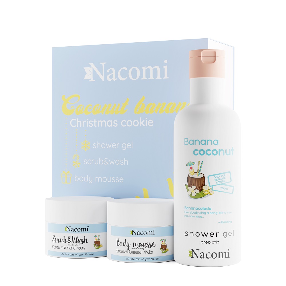 6588541667566133 Coconut Banana Christmas Cookie zestaw żel pod prysznic 300ml + mus do ciała 50ml + pianka peelingująco-myjąca 50ml - obrazek 1