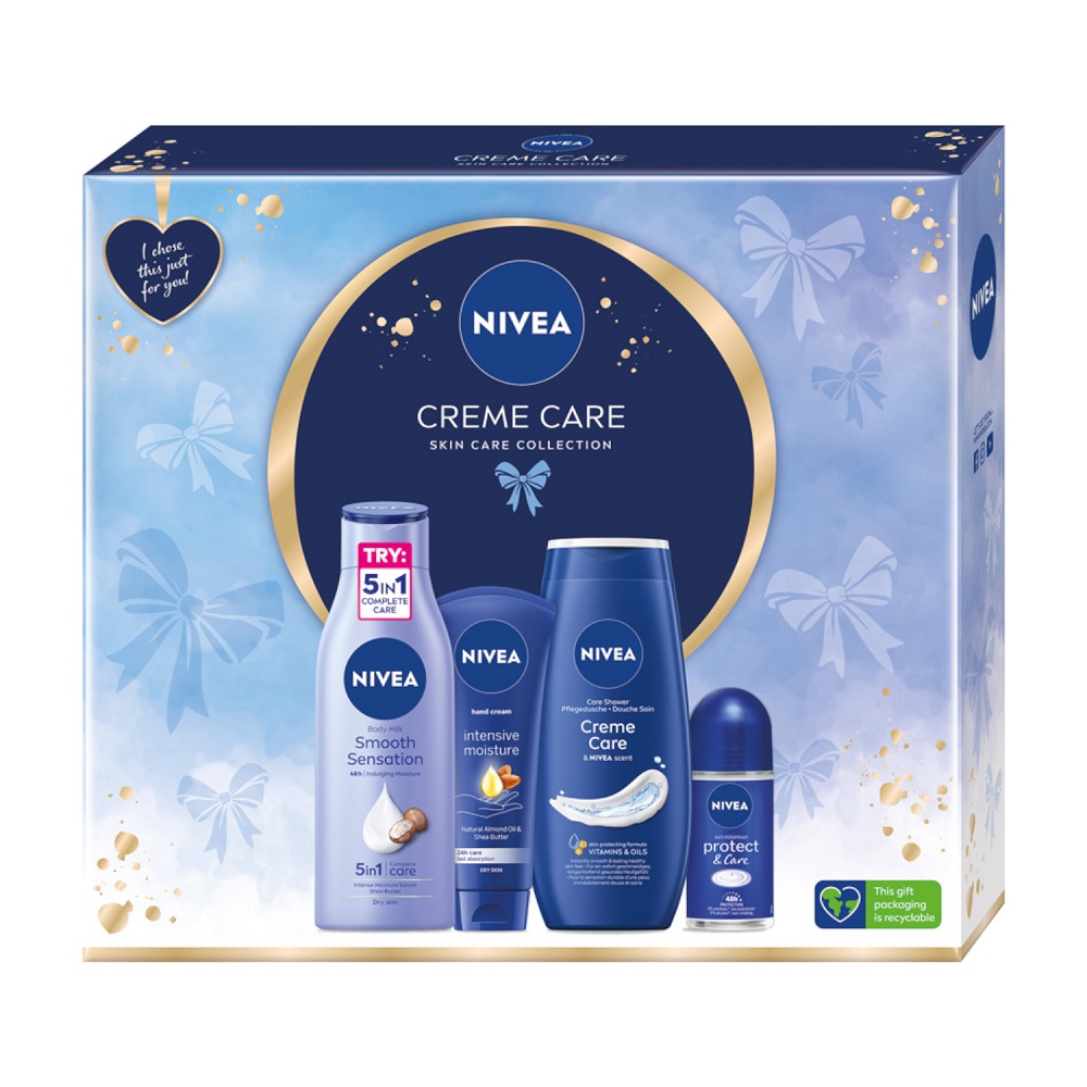 Created with GIMP Creme Care zestaw krem do rąk 100ml + żel pod prysznic 250ml + antyperspirant roll-on 50ml + wygładzające mleczko do ciała 250ml - obrazek 1