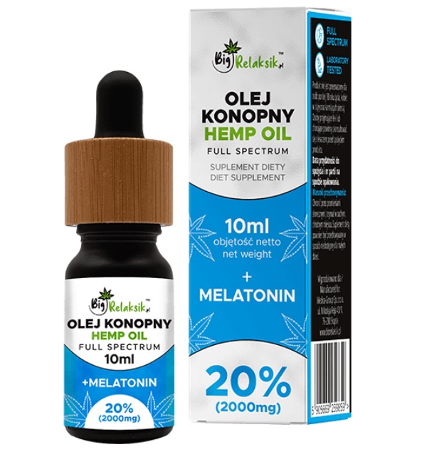 67862311632750705 Hemp Oil Full Spectrum 20% 2000mg suplement diety w kroplach Olej Konopny + Melatonina 10ml - obrazek 1