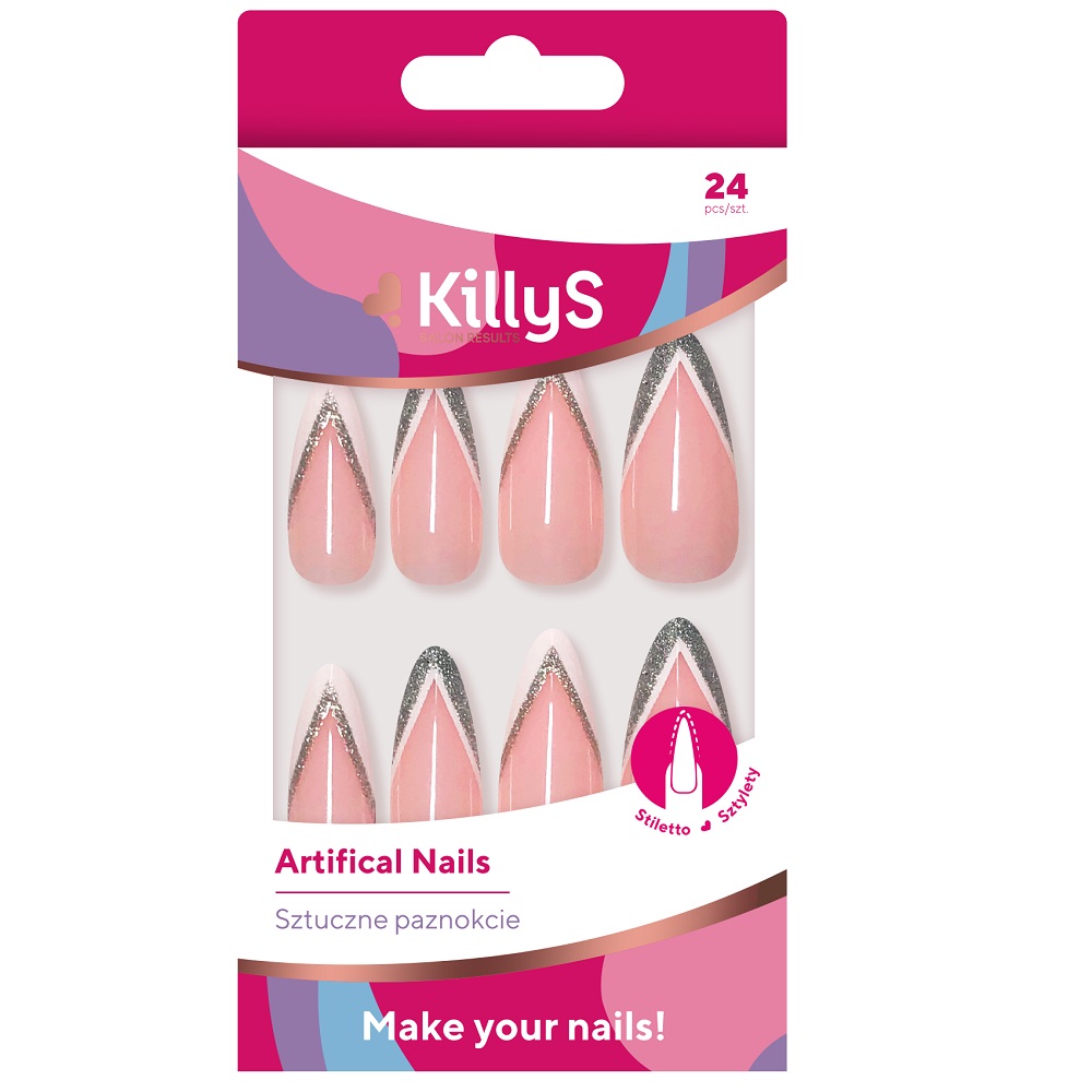 68422491714457751 Artifical Nails sztuczne paznokcie Stiletto Silver Glitter French 24szt - obrazek 1