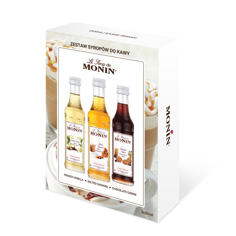 69428771709114484 Monin zestaw syropów do kawy French Vanilla 50ml + Salted Caramel 50ml + Chocolate Cookie 50ml - obrazek 1
