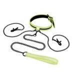 Glow In The Dark Collar With Nipple Clips And Leash świecąca w ciemności obroża z klipsami na sutki i smyczą Black