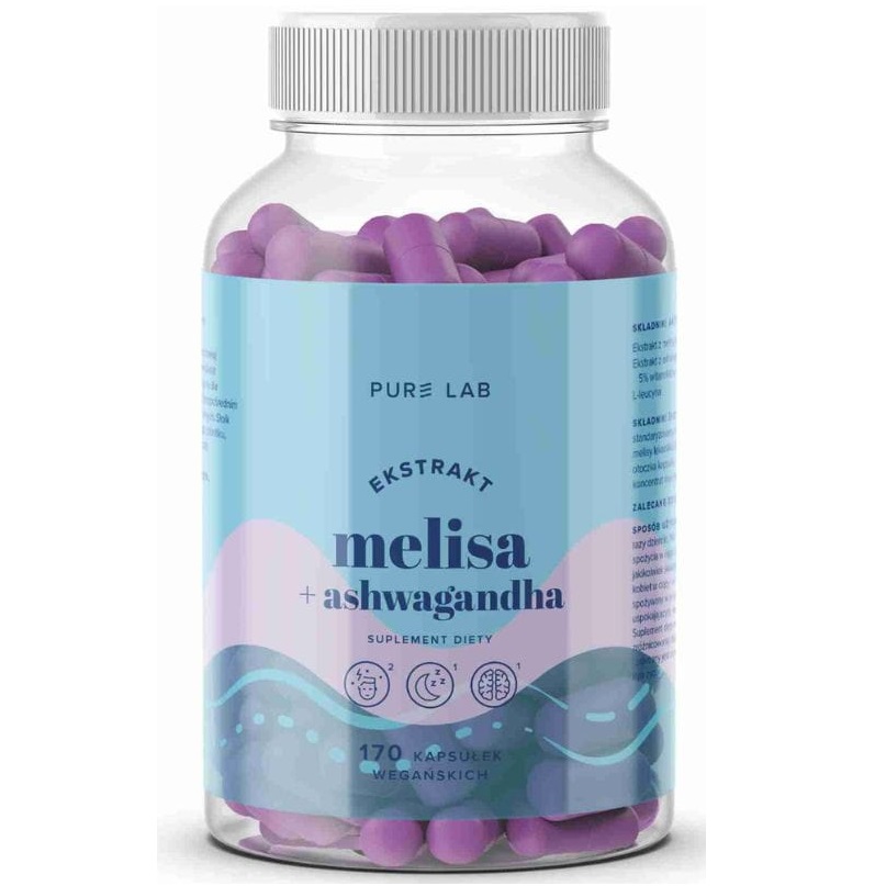 70154001720677486 Pure Lab Ekstrakt Melisa 150 Mg + Ashwagandha suplement diety 170 kapsułek - obrazek 1