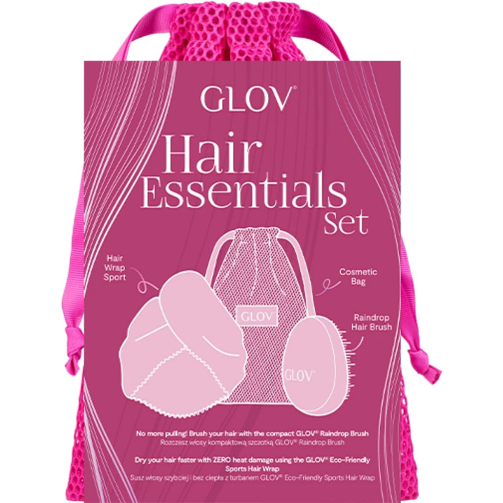 70388261699855500 Hair Essentials zestaw turban do włosów + szczotka do włosów + worek do prania lub przechowywania - obrazek 1