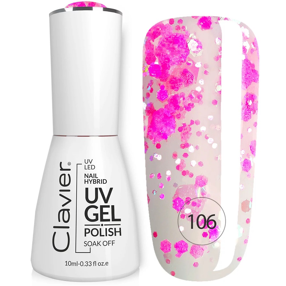 70580611697724115 Luxury lakier hybrydowy z drobinkami holograficznymi 106 Pink Pop 10ml - obrazek 1