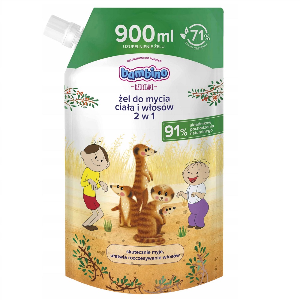 70898271741891660 Dzieciaki żel do mycia ciała i włosów 2w1 Bolek i Lolek Surykatki zapas 900ml - obrazek 1
