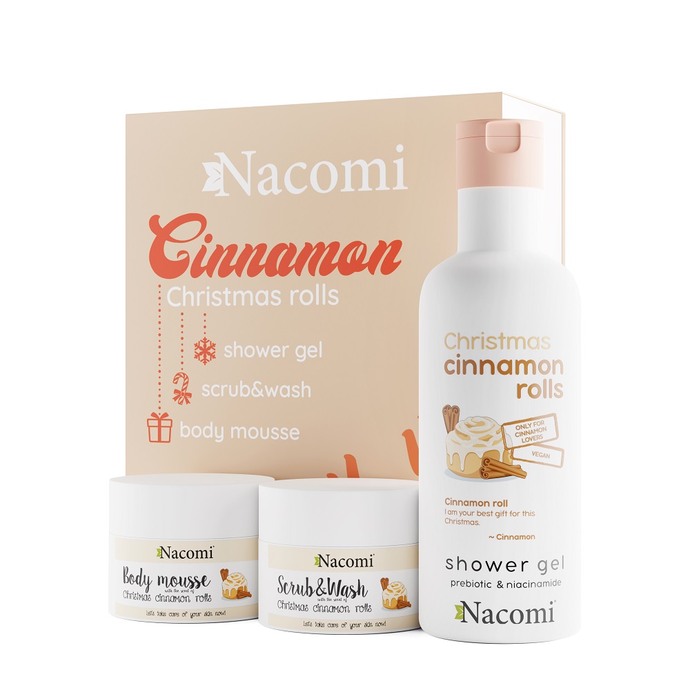 71794211667565242 Cinnamon Christmas Rolls zestaw żel pod prysznic 300ml + mus do ciała 50ml + pianka peelingująco-myjąca 50ml - obrazek 1