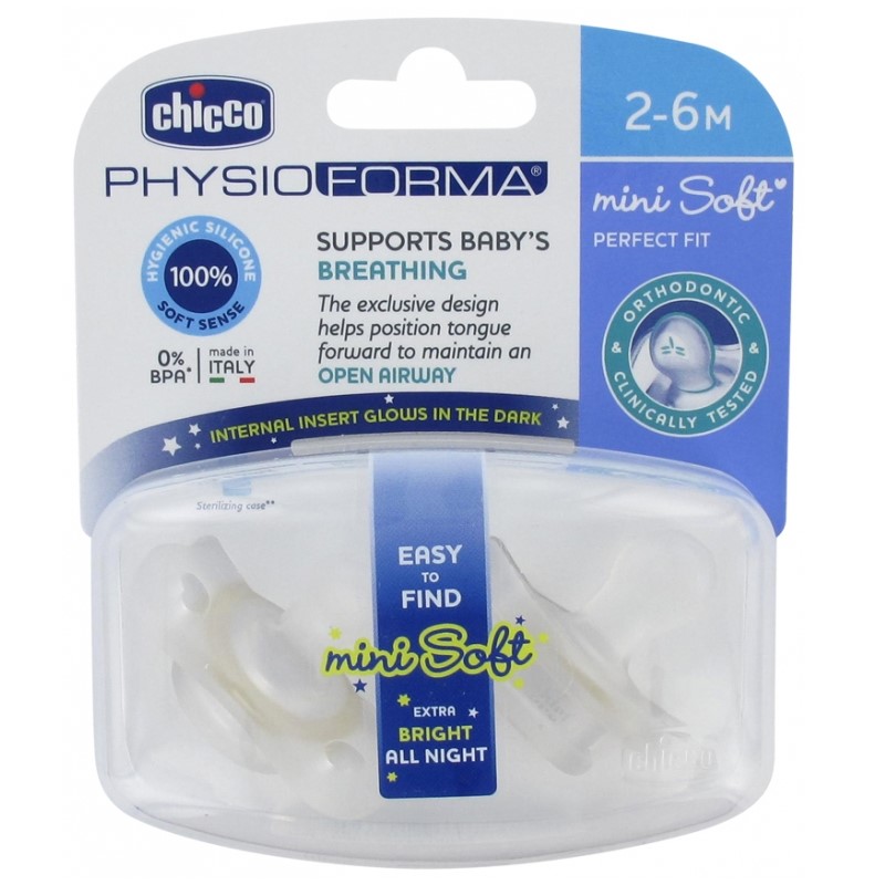 72006491675945113 PhysioForma smoczek silikonowy uspokajający Mini Soft 2-6m Lumi 2szt - obrazek 1