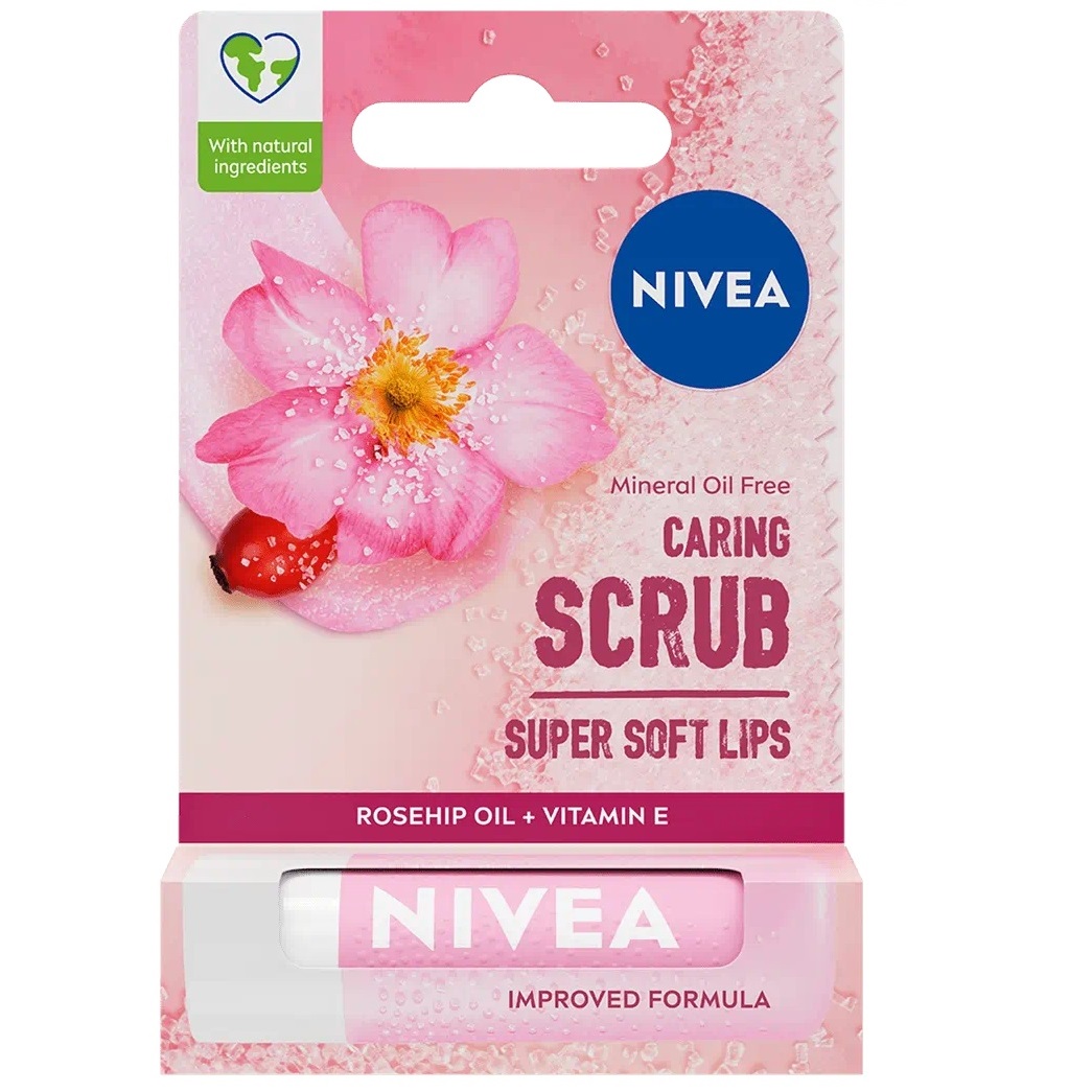73323441750945682 Caring Scrub pielęgnujący peeling do ust Dzika Róża 4.8g - obrazek 1