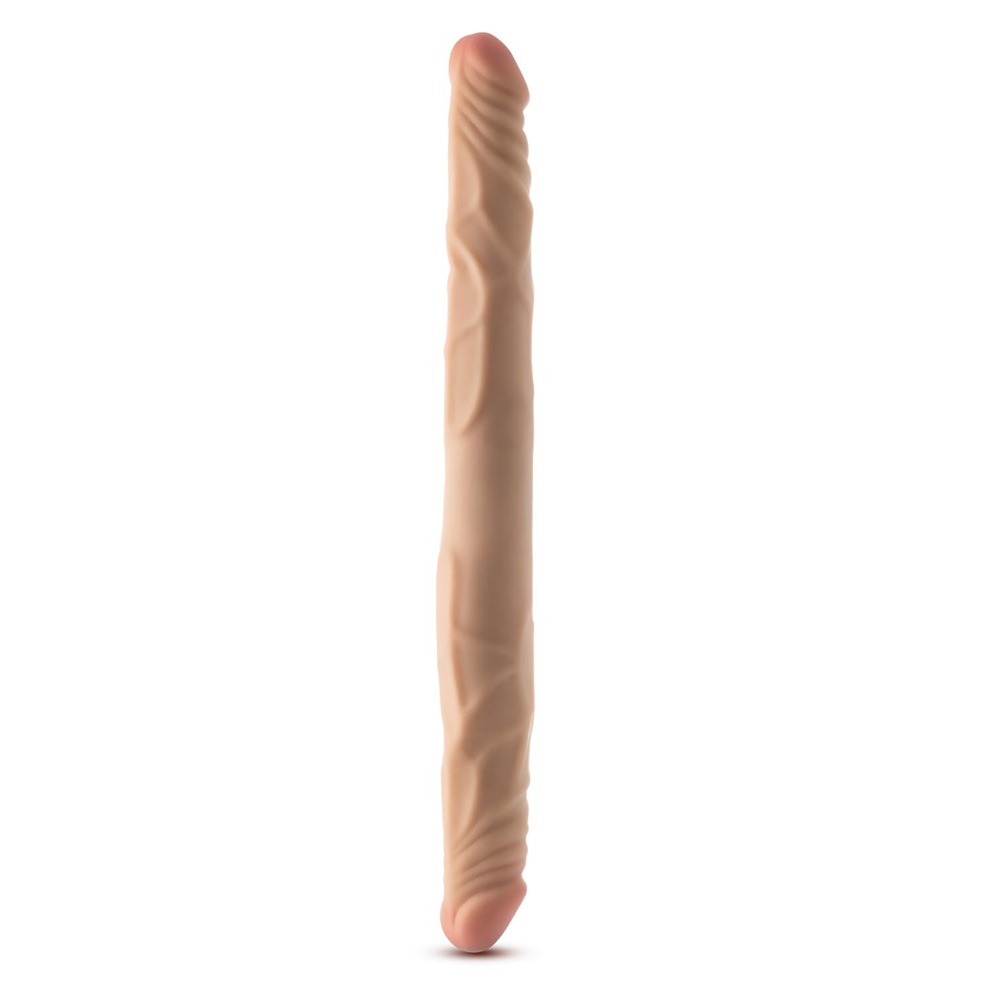 74423071752057428 Dr.Skin+ Posable Double Dong dwustronne realistyczne dildo Beige 35.6cm - obrazek 1