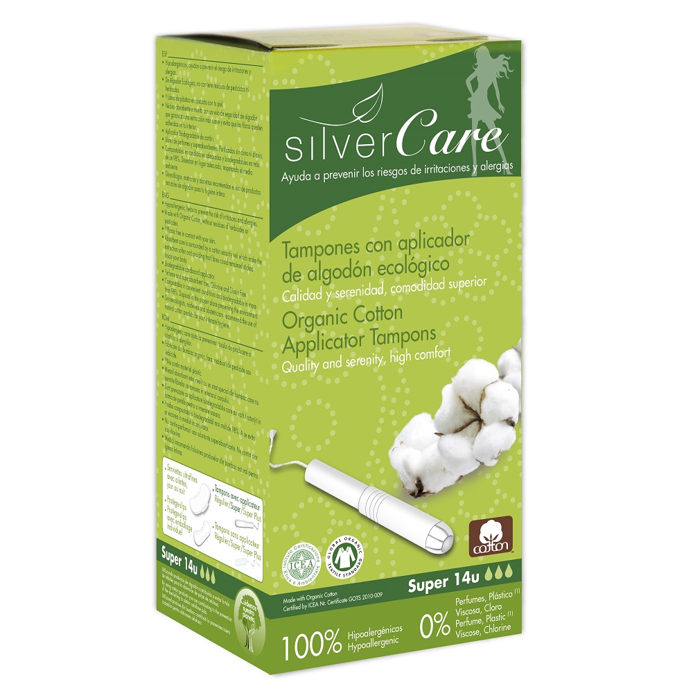 74776341683003311 Silver Care tampony z aplikatorem z bawełny organicznej Super 14szt - obrazek 1