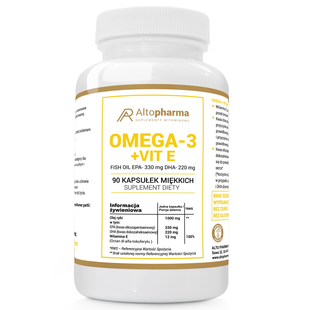 75018091748259010 Omega 3 + Witamina E 1000mg suplement diety 90 kapsułek - obrazek 1