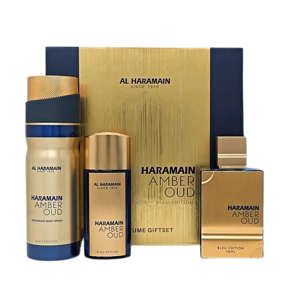 75932541760803222 Amber Oud Bleu Edition zestaw woda perfumowana spray 75ml + woda perfumowana spray 30ml + dezodorant spray 200ml - obrazek 1