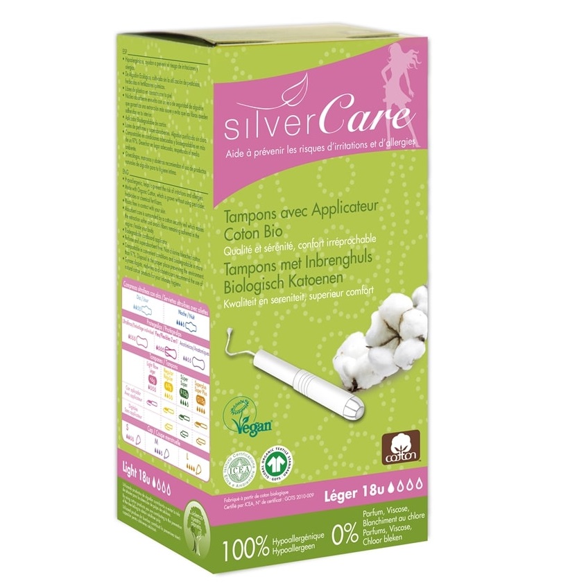 76539961683003716 Silver Care tampony z aplikatorem z bawełny organicznej Light 18szt - obrazek 1