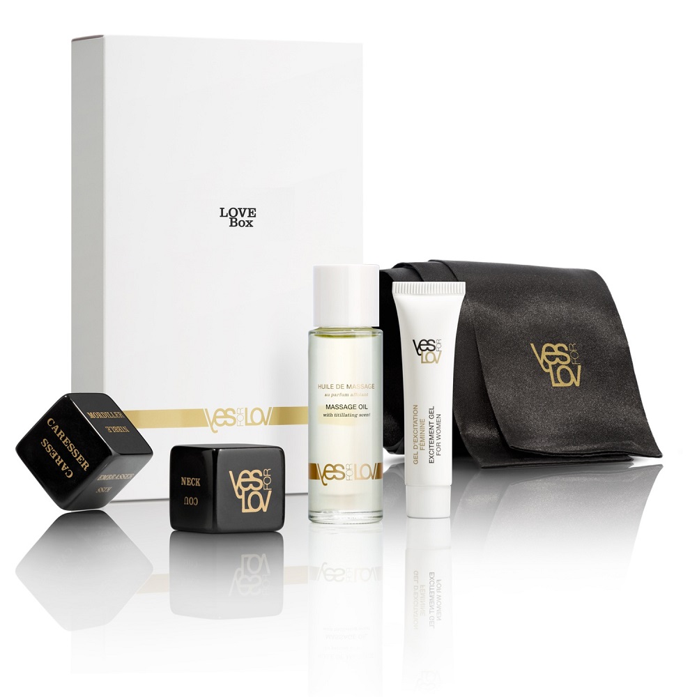 76745551700632654 Love Box zestaw olejek do masażu 30ml + kości do gry erotycznej + żel stymulujący dla kobiet 10g + szarfa satynowa - obrazek 1