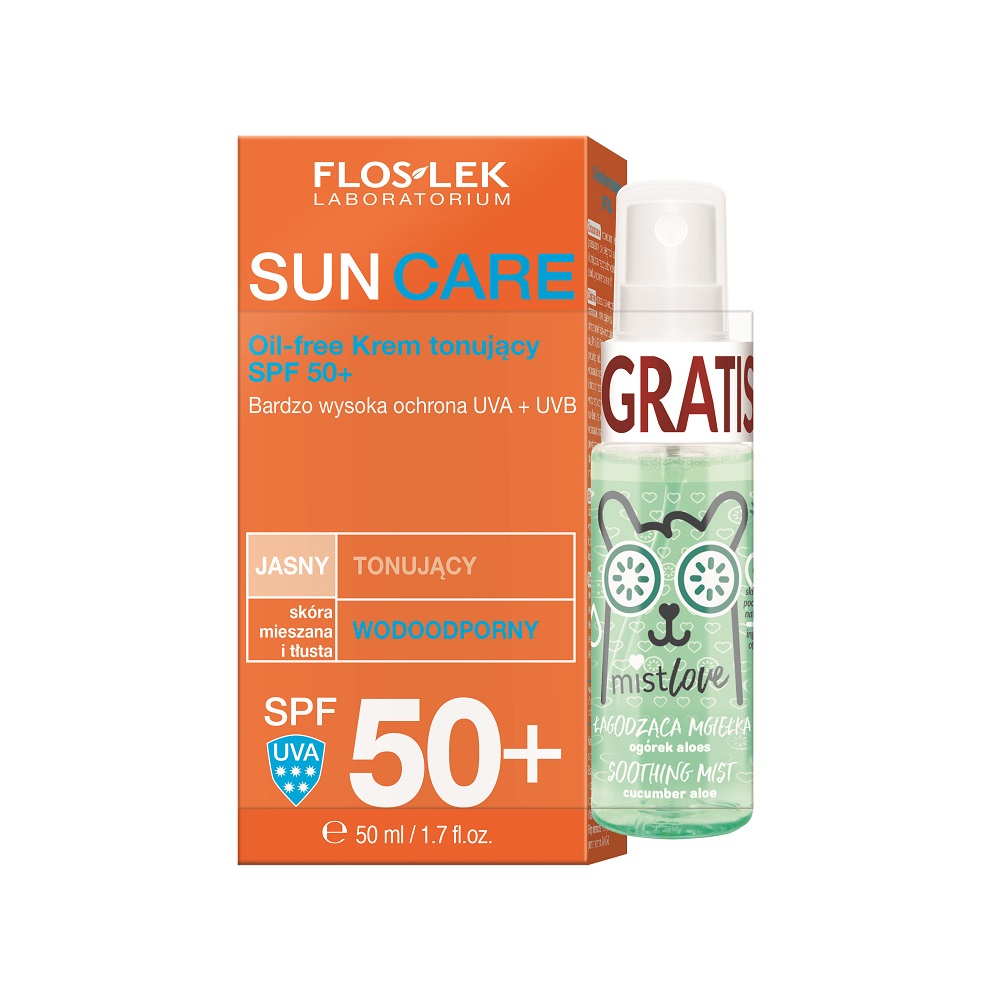 7690021620903538 Sun Care Oil-free krem tonujący SPF50 skóra mieszana i tłusta 50ml + MISTLOVE łagodząca mgiełka ogórek aloes 30ml - obrazek 1