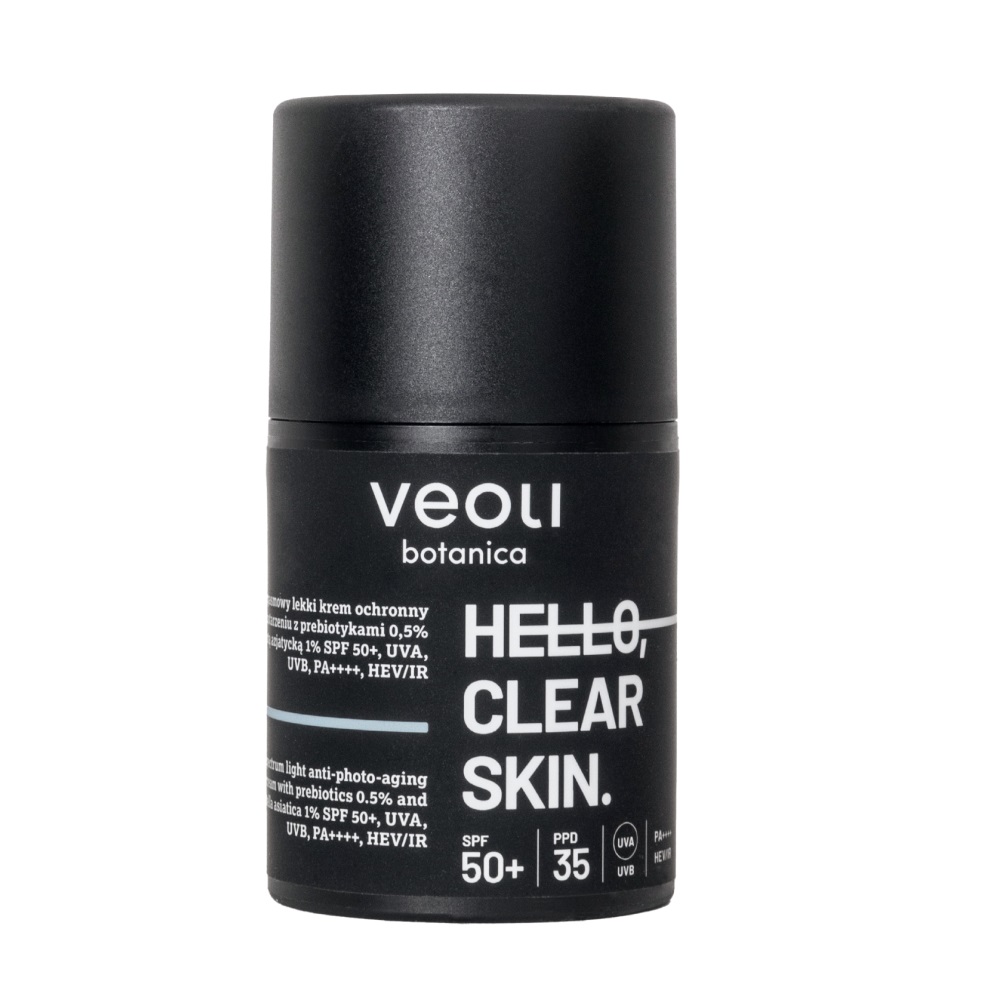 77069201755058154 Hello Clear Skin szerokopasmowy lekki krem ochronny przeciw fotostarzeniu z prebiotykami 0.5% i wąkrotą azjatycką 1% SPF50+ 50ml - obrazek 1