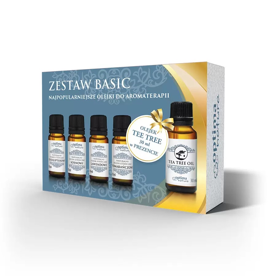 77359361680879537 Basic zestaw olejek eteryczny Eukaliptusowy 10ml + olejek eteryczny Sosnowy 10ml + olejek eteryczny Lawendowy 10ml + olejek eteryczny Pomarańczowy 10ml + olejek eteryczny Drzewo Herbaciane 30ml - obrazek 1