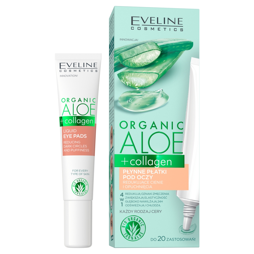 77359591651771050 Organic Aloe + Collagen płynne płatki pod oczy redukujące cienie i opuchnięcia 4w1 20ml - obrazek 1