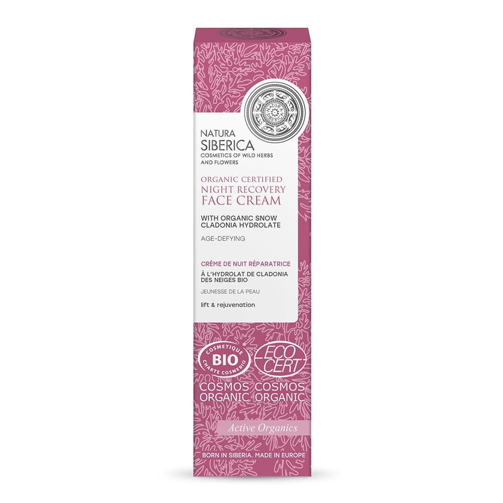 79268141631891132 Organiczny certyfikowany odmładzająco-regenerujący krem do twarzy na noc z hydrolatem z cladonii śnieżnej 50ml - obrazek 1