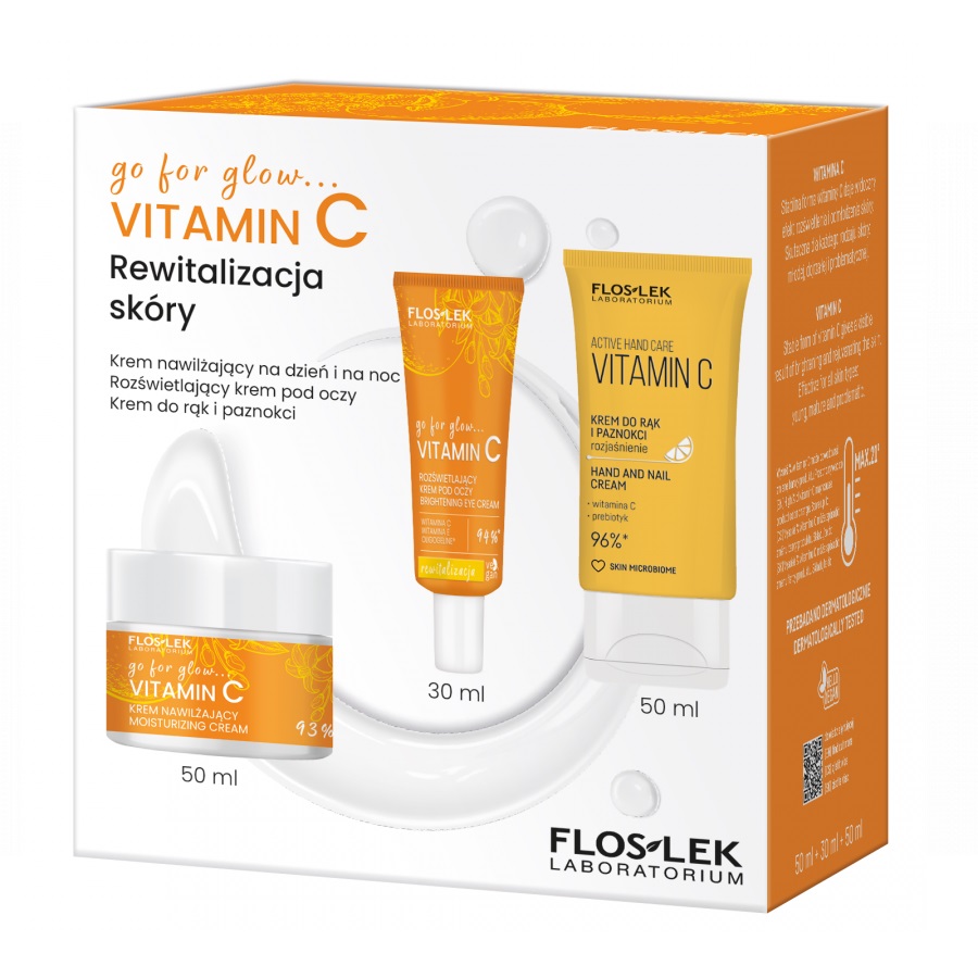 7988661727800128 go for glow…VITAMIN C Rewitalizacja skóry zestaw krem nawilżający na dzień i na noc 50ml + rozświetlający krem pod oczy 30ml + krem do rąk i paznokci 50ml - obrazek 1
