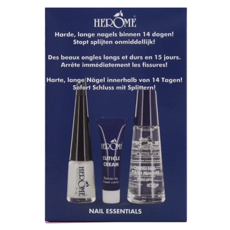 80105451679500665 Nail Essentials zestaw zmywacz do paznokci 10ml + utwardzacz 4ml + krem do skórek 3ml - obrazek 1
