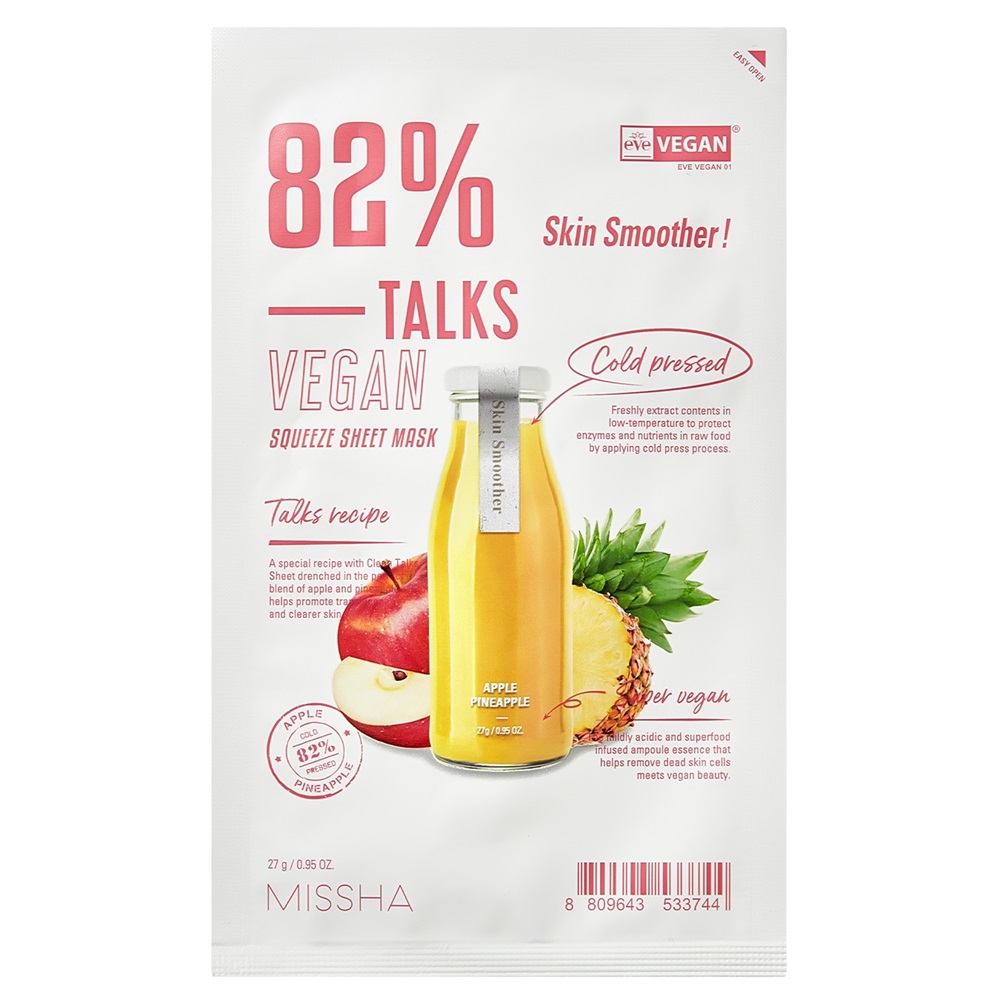 80322001706530804 Talks Vegan Squeeze Sheet Mask złuszczająca maseczka w płachcie dla szorstkiej skóry Skin Smoother 27g - obrazek 1