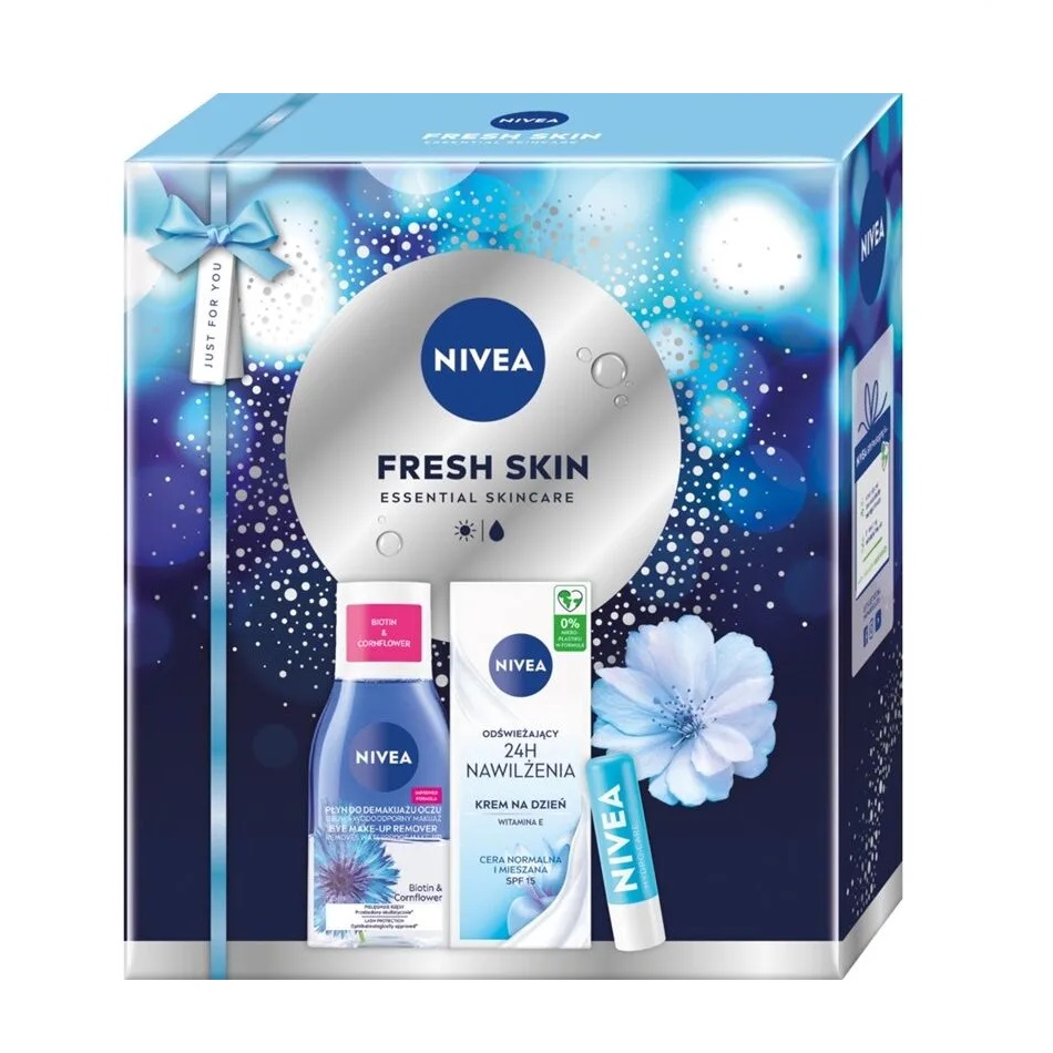 80478131761289582 Fresh Skin zestaw odświeżający krem na dzień 50ml + dwufazowy płyn do demakijażu oczu 125ml + pielęgnująca pomadka do ust 4.8g - obrazek 1