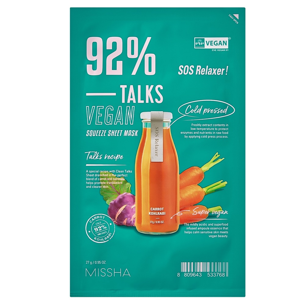 81049241706529622 Talks Vegan Squeeze Sheet Mask kojąca maseczka w płachcie dla skóry wrażliwej SOS Relaxer 27g - obrazek 1
