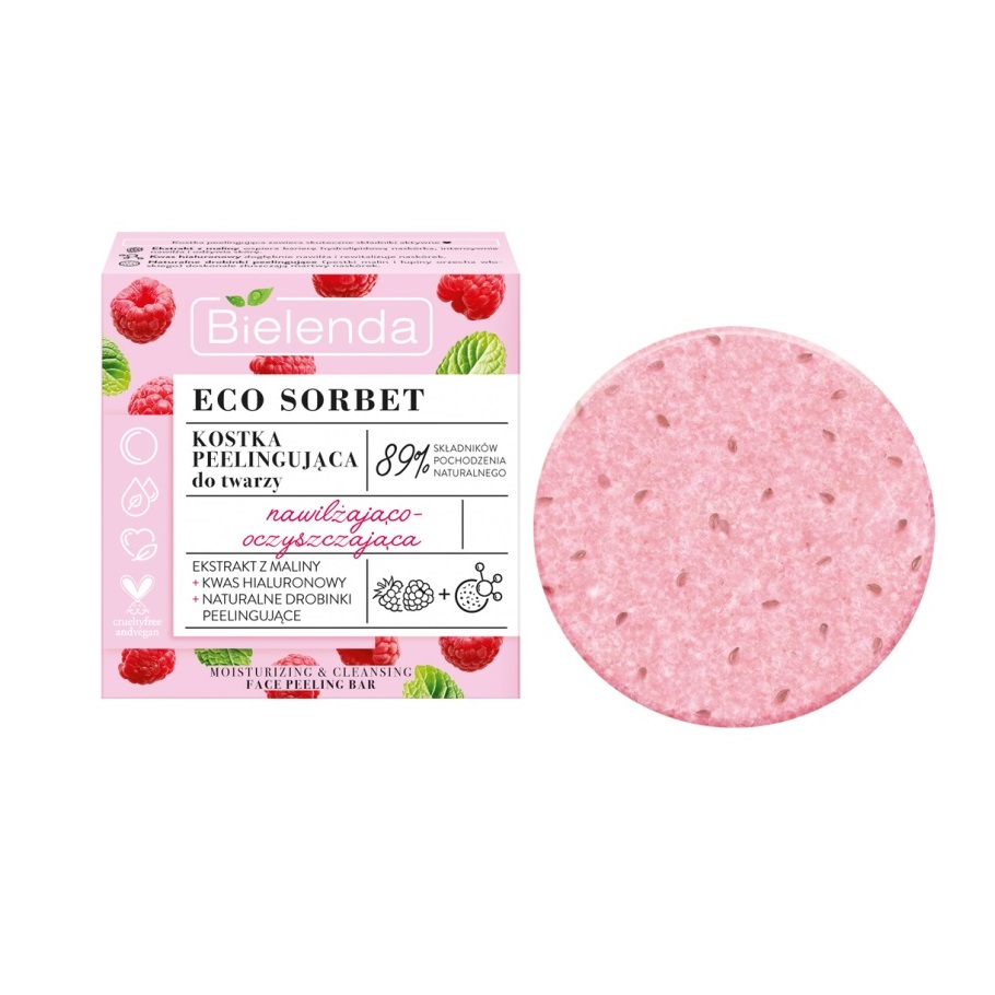81081801650898579 Eco Sorbet kostka peelingująca do twarzy nawilżająco-oczyszczająca Malina 60g - obrazek 1