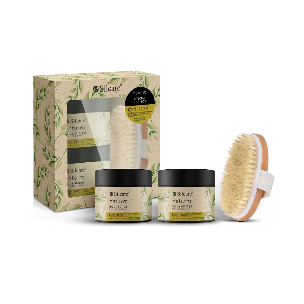 81486361667994867 Naturro Special Gift Box zestaw masło do ciała 150ml + peeling do ciała 150ml + szczotka do masażu ciała - obrazek 1