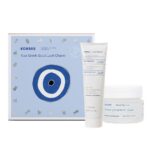 Greek Yoghurt Essentials zestaw kremowy żel do mycia twarzy z probiotykami 150ml + odżywczy probiotyczny krem-żel do twarzy 40ml + grecki amulet szczęścia